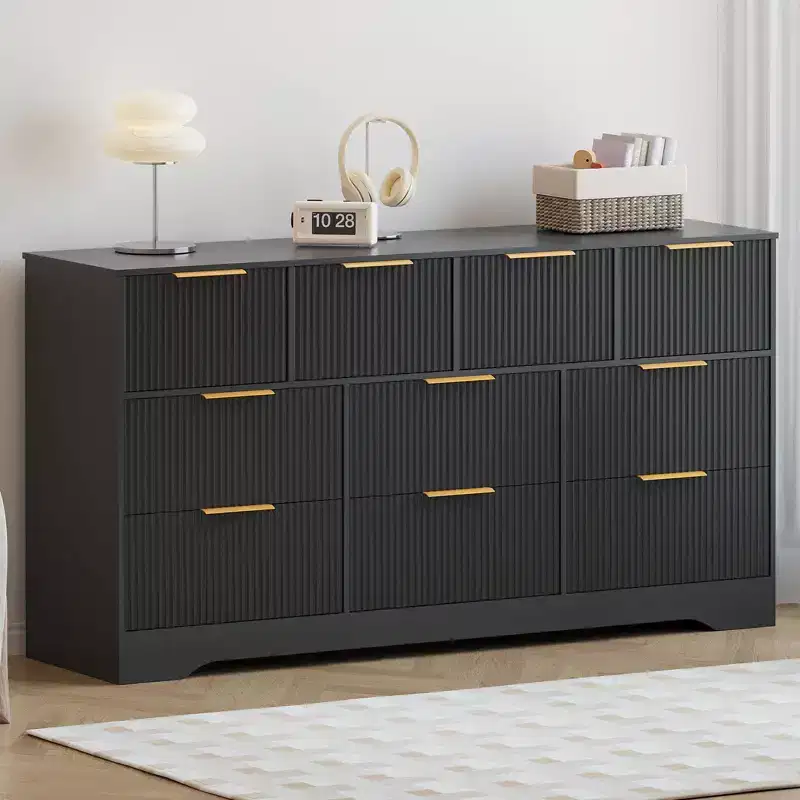 Fluted Dresser for Bedroom with 10 Drawers, 59 Wide Modern Chest of Drawers, Dresser TV Stand Wooden Closet for Living Room, Hallway