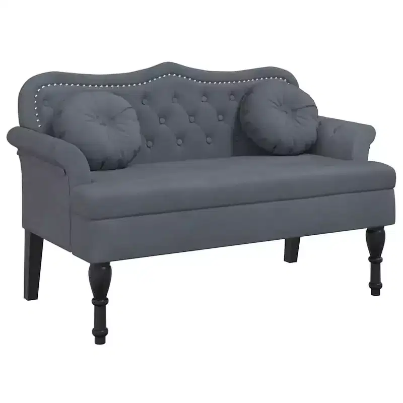 Bench with Cushions Upholstered Seating for Bedroom Living Room Velvet - Dark Gray