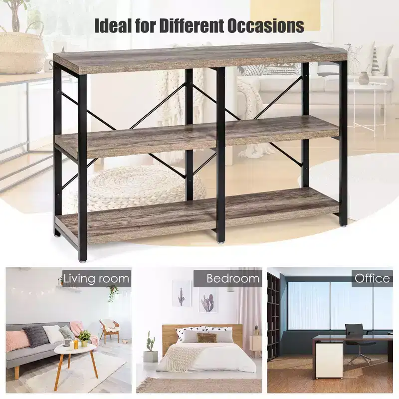 Costway 47'' Console Table 3 Tier Industrial Sofa Table Metal Frame