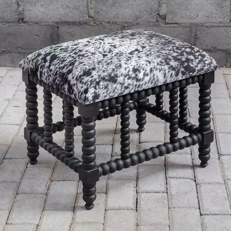 Uttermost Rancho 22 1/2 Wide Gray and White Faux Cow Hide Small Bench