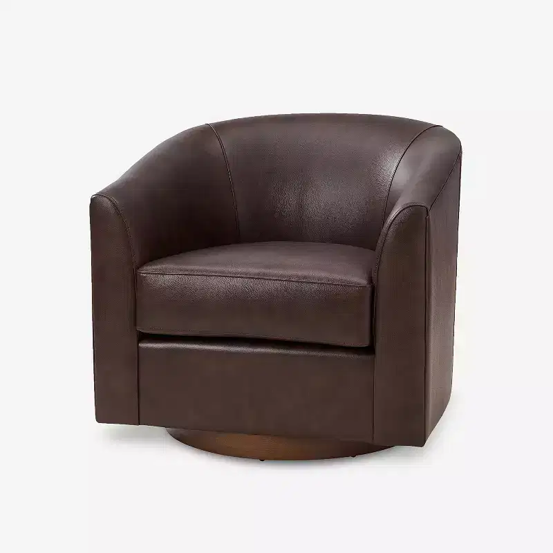Molly Modern 360-degree Swivel Barrel Genuine Leather Chair with Solid Wood Base|ART OF LIVING DESIGNS