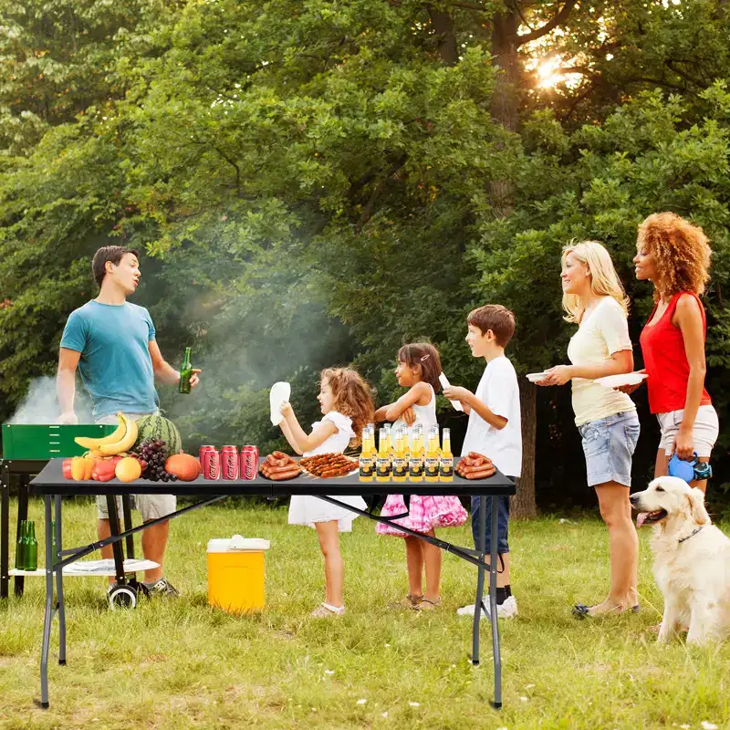 Folding Table 5 Foot Portable HDPE Plastic Indoor Outdoor Rectangular Table with Steel Legs Black