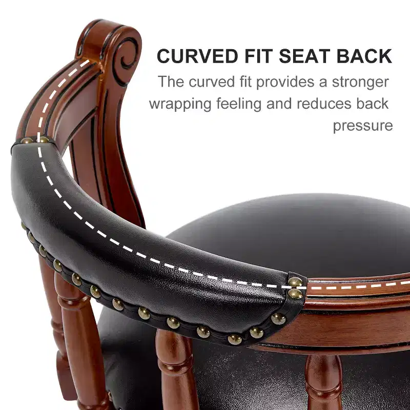 Seat Height 26'' Swivel Leather Wooden Bar Stools, 360 Degree Swivel Bar Height Chair with Backs