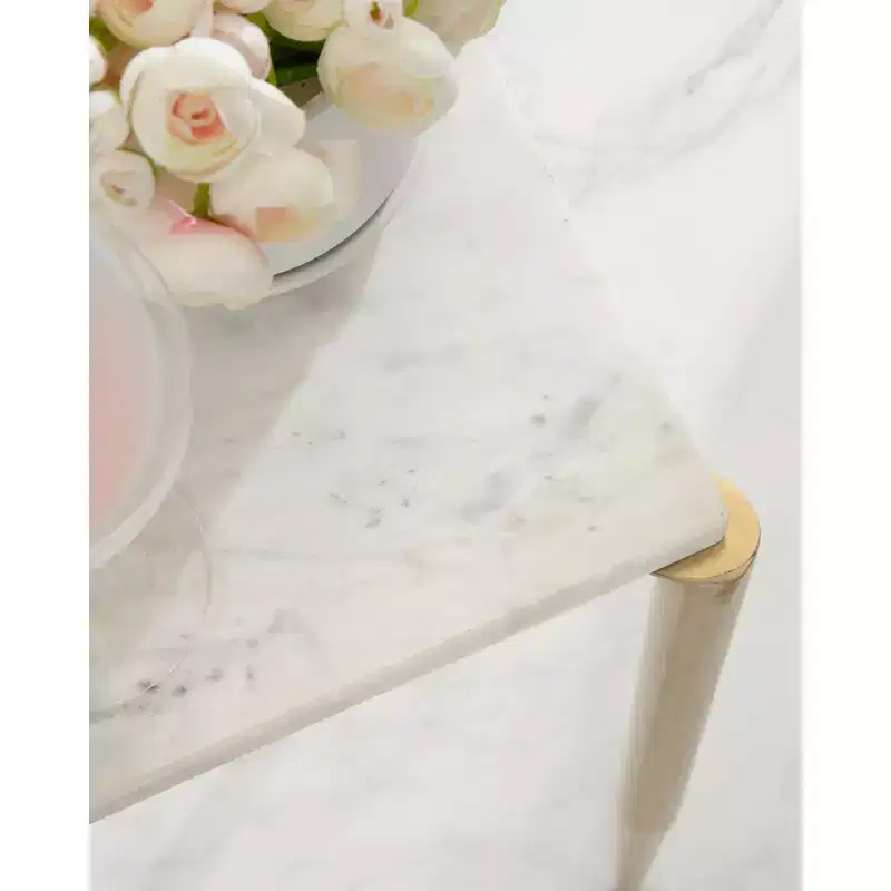 Kate and Laurel LeMaire Marble and Metal Drink Table, White and Gold, 12x12x24