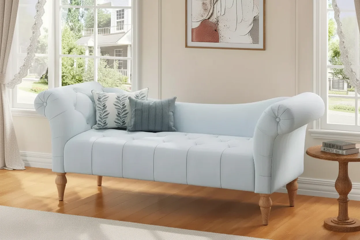 Vintage Velvet Tufted Bench with Rolled Arms – 60.75