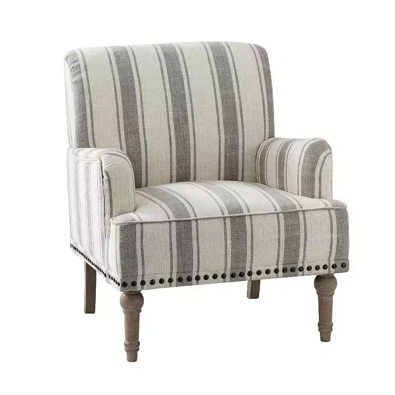Venere Bedroom Wooden Upholstered Armchair with Nailhead Trim and Unique Stripe Design| ART OF LIVING DESIGNS
