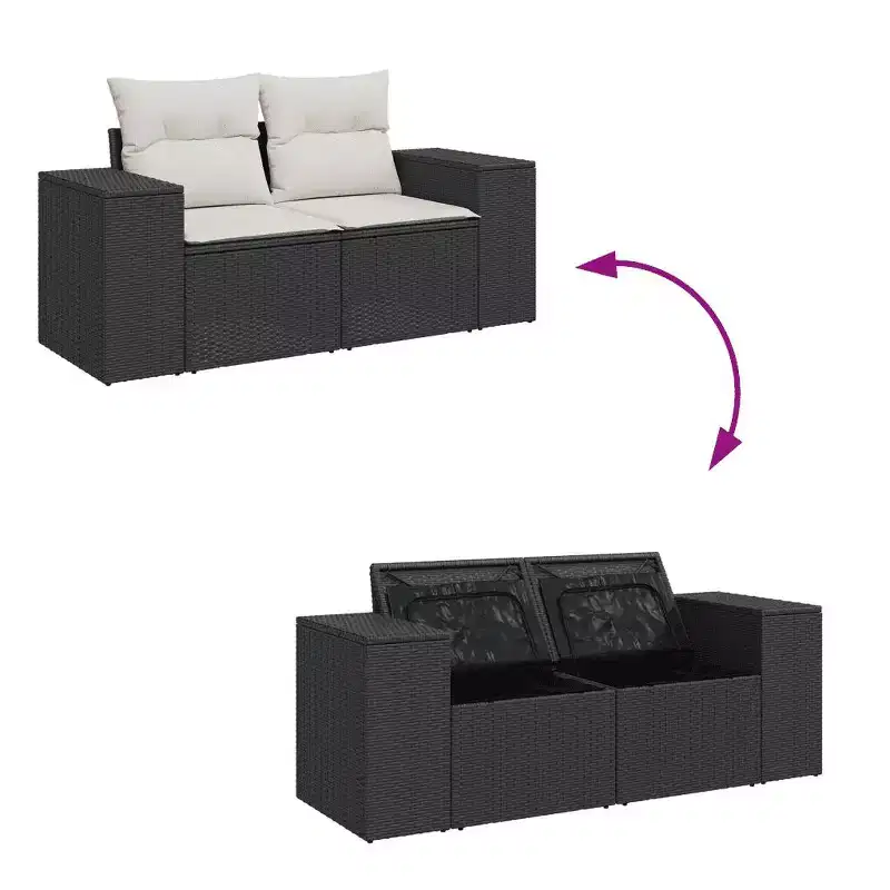 vidaXL Garden Sofa Set Black PE rattan, powder-coated steel, tempered glass