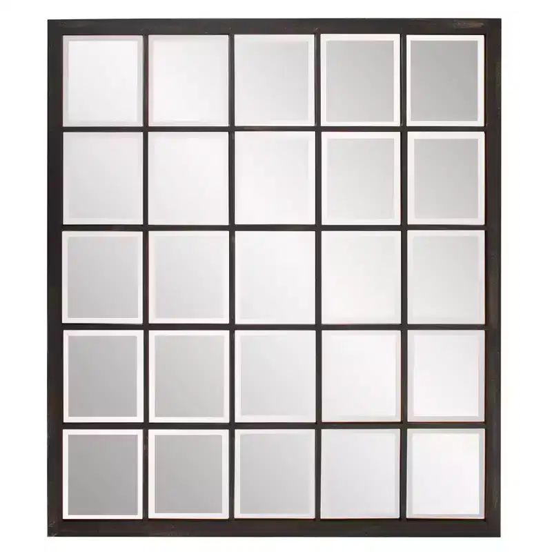 Metal Framed Beveled Wall Mirror - Oil Rubbed Bronze, Windowpane Effect, 38 x 24 in.