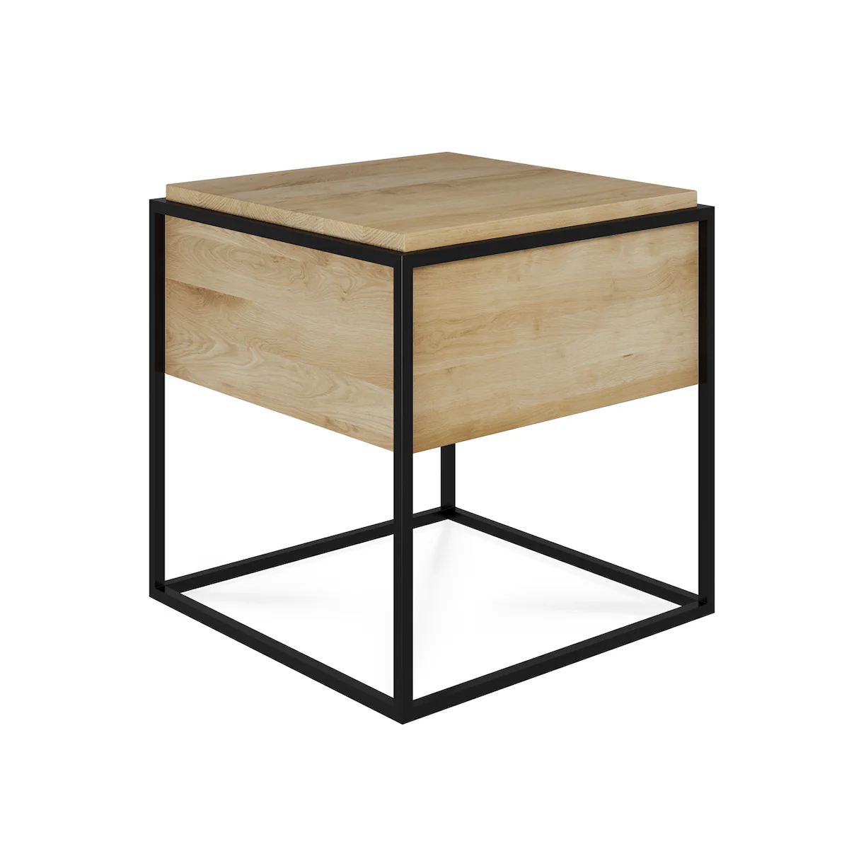 Modern Natural Oak Bedside Table with Full Extension for Bedroom