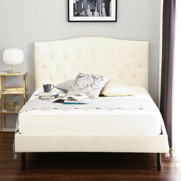 White Semi-Double Bed Frame with Upholstered Headboard