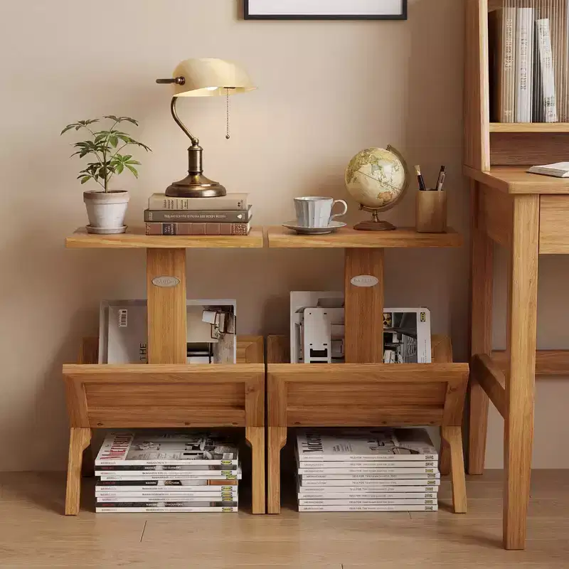 Costway 2-Tier Bookshelf Small Bookcase w/ Teak Wood Frame & Anti-Slip Foot Mats