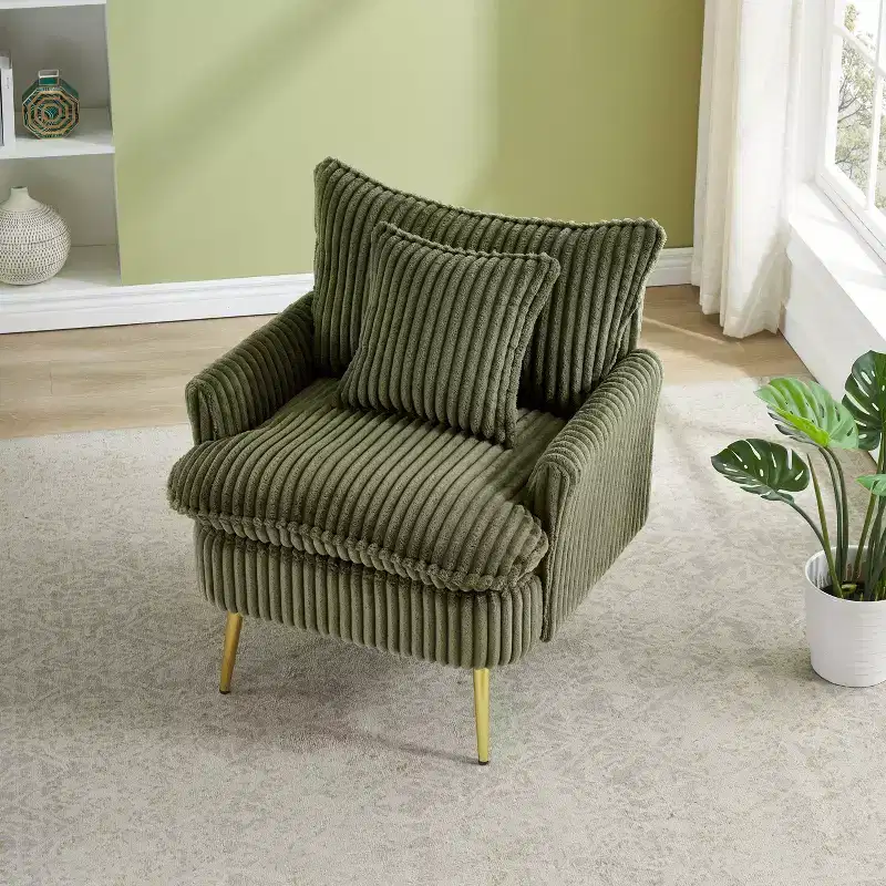 Okak Modern Accent Chair, 30.31 Inch Single Chair, Coarse Corduroy Fabric, Suitable for Apartment Office Living Room