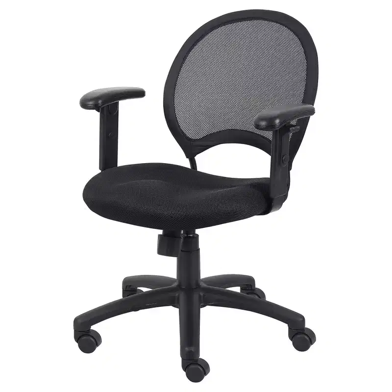 Mesh Chair with Adjustable Arms Black - Boss Office Products: Ergonomic Swivel, Nylon Legs, 275lb Capacity