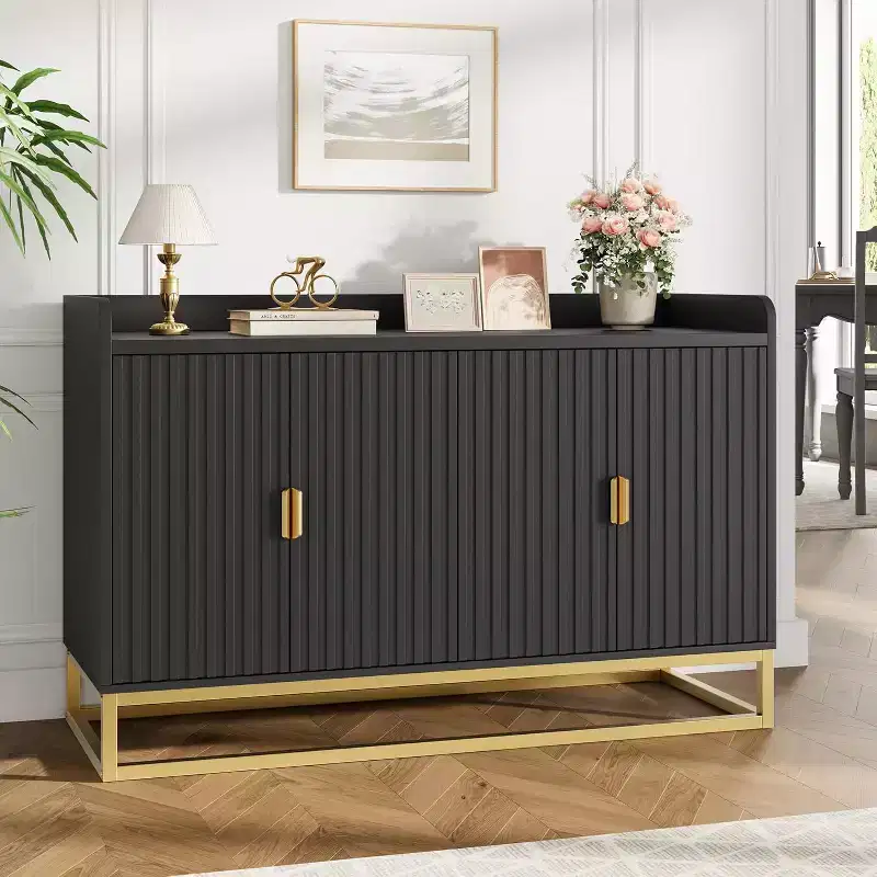 47.2 Fluted Sideboard with Storage Cabinet, Modern Kitchen Sideboard with Adjustable Shelves with Doors for Living Room, Kitchen, Entryway