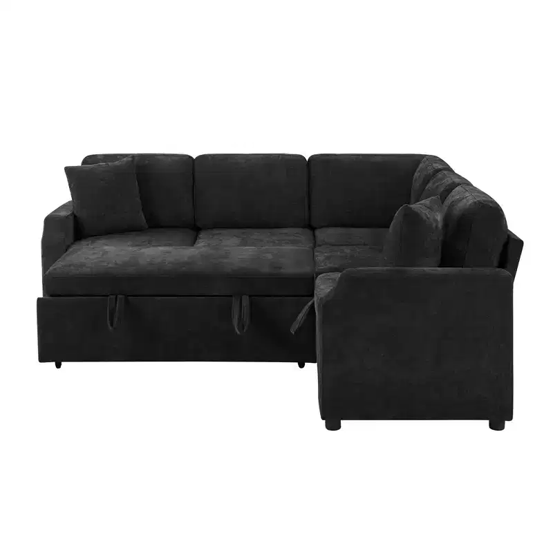 L-Shaped Sectional Sofa Bed with Pull-Out Sleeper and Hidden Storage