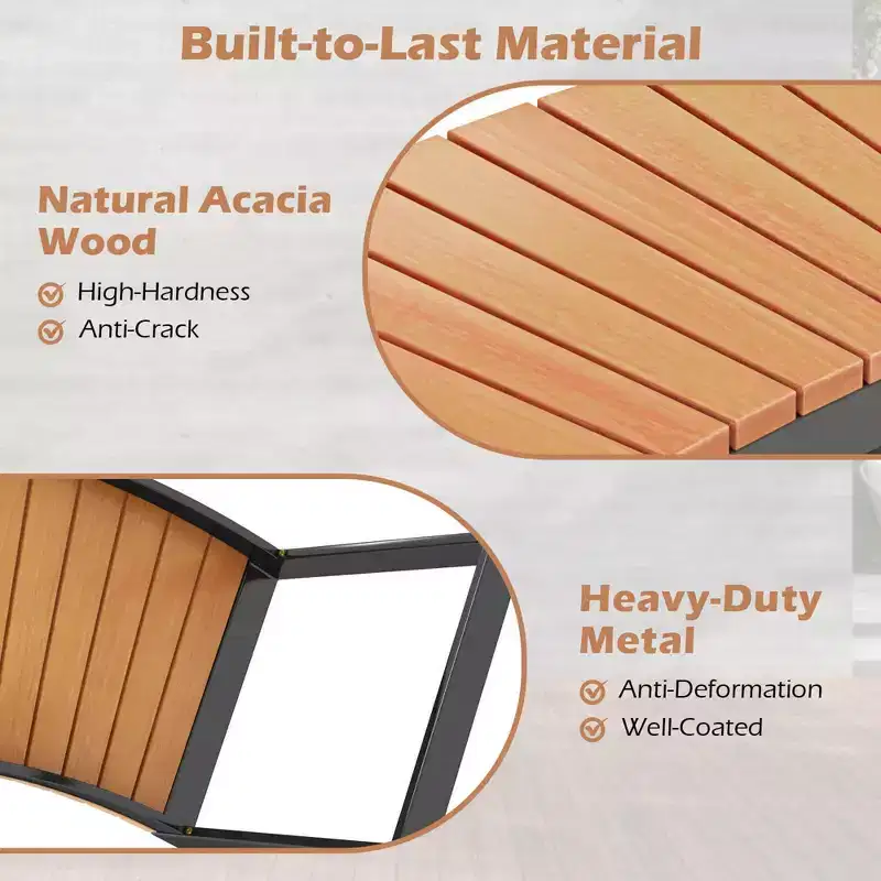 Costway Backless 2-Person Patio Curved Bench with Slatted Seat & Metal Legs Oil Painted