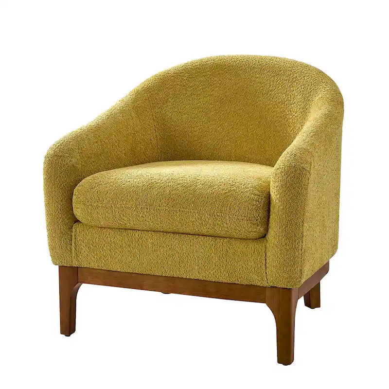 Augus Modern Boucle Accent Barrel Chair with Solid Wood Legs by HULALA HOME
