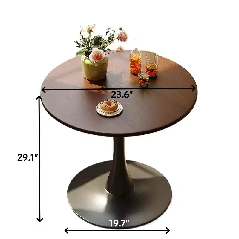MAYEERTY Modern Walnut Round Coffee Table MDF Top and Steel Base Tulip Round Kitchen Table