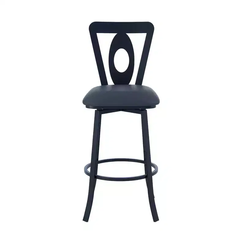 26 Gray And Black Faux Leather And Iron Swivel Counter Height Bar Chair