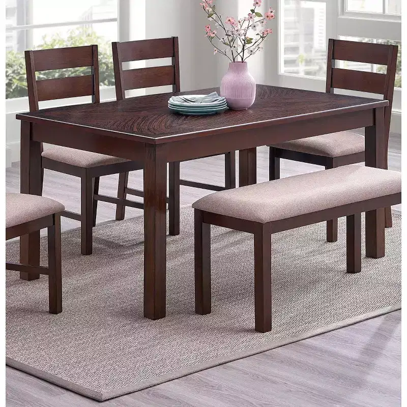 Okak Dining Table Natural Solid Rubber Wood Rectangle Dining Table, Kitchen Table for Big Family Dining Room Furniture