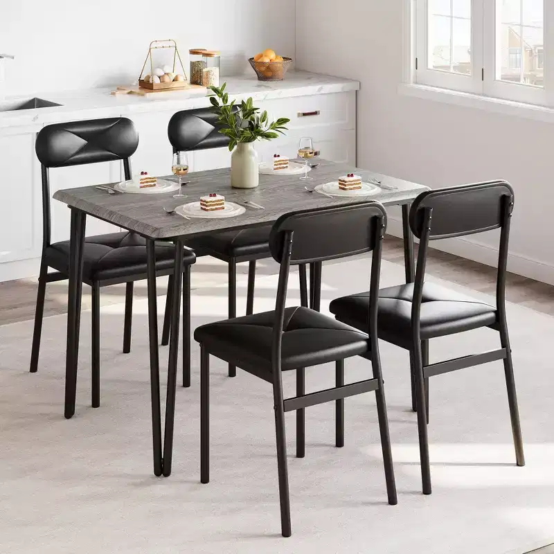 4 Piece Dining Table Set, with 4 Chairs for Small Space