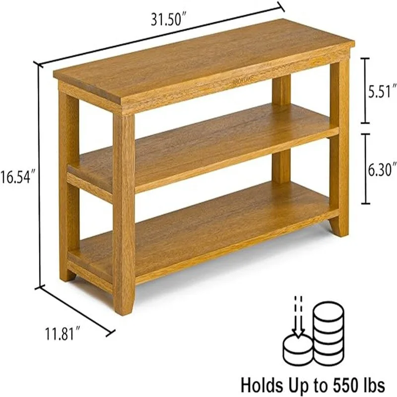Natural/Brown 2-Tier Wood Shoe Bench for 1–2 Person