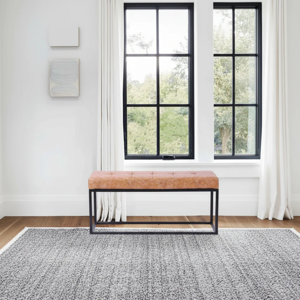 Matte Black Stainless Steel Frame Bench with PU Leather Seat