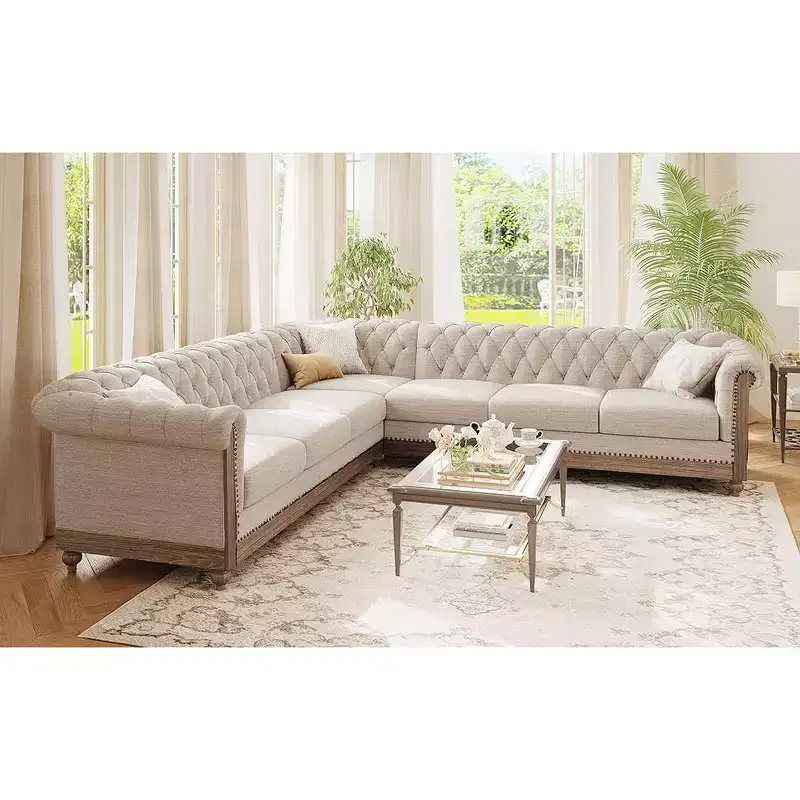 Mirod Large Retro Sectional Sofa with Wooden Legs, Comfortable Modular Design for Living Room, Lounge, and Family Spaces