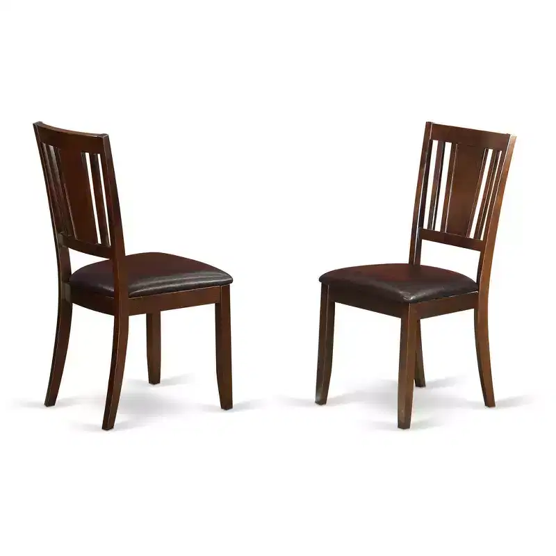 HomeStock Dudley Dining Chairs Faux Leather Wood Chairs Mahogany Finish Set of 2