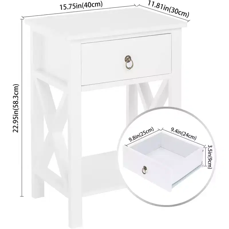 Bonnlo White Nightstand, Small Nightstand with Drawer & Shelf