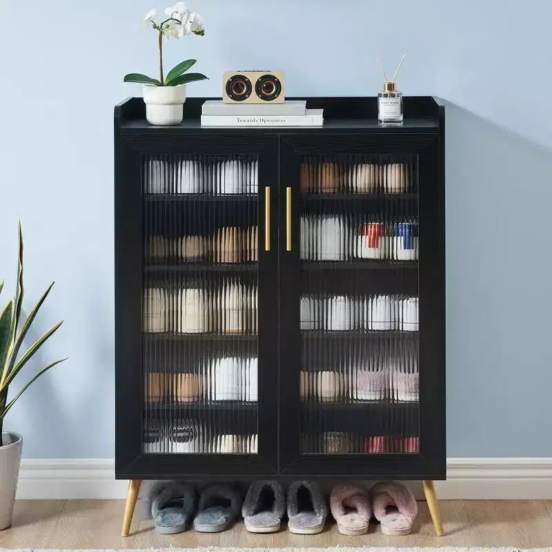 Shoe Cabinet with Glass Doors, 5-Tier Entryway Shoe Organizer with Adjustable Shelves, Holds 20 Pairs