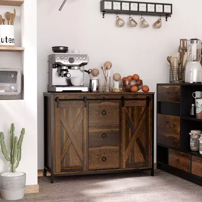Buffet Cabinet Kitchen Sideboard with Sliding Barn Doors