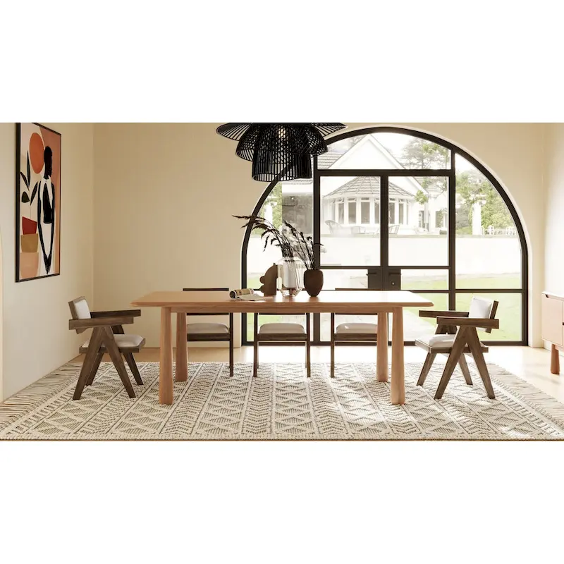 Modern 87 Natural Acacia Rectangular Dining Table - Beige