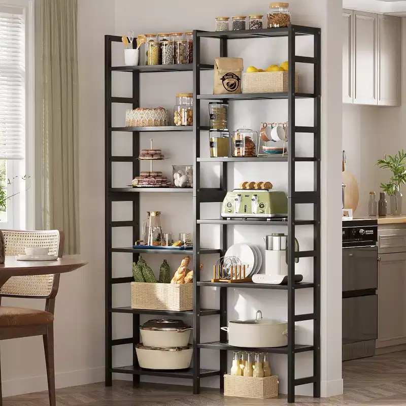 41-in Bamboo Bookshelf with 12 Open Shelves, Display Storage Shelving Unit