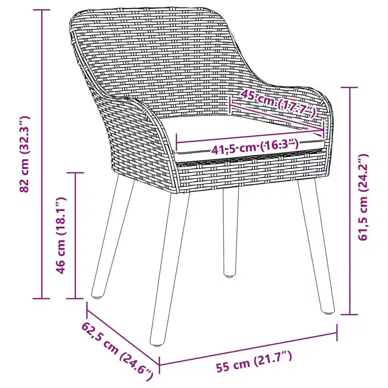 vidaXL Garden Chair 2 pcs 62.5 x 55 x 82 cm Poly Rattan