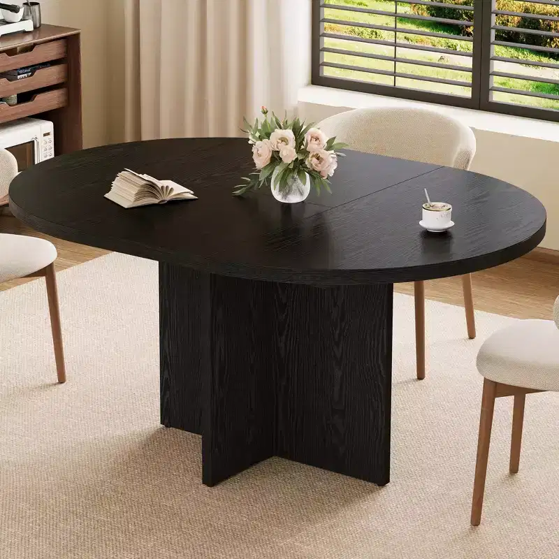 Sleek Extendable Dining Table, Transforms from Round to Oval (43.3-59), Comfortably Seats 4 to 8 Guests