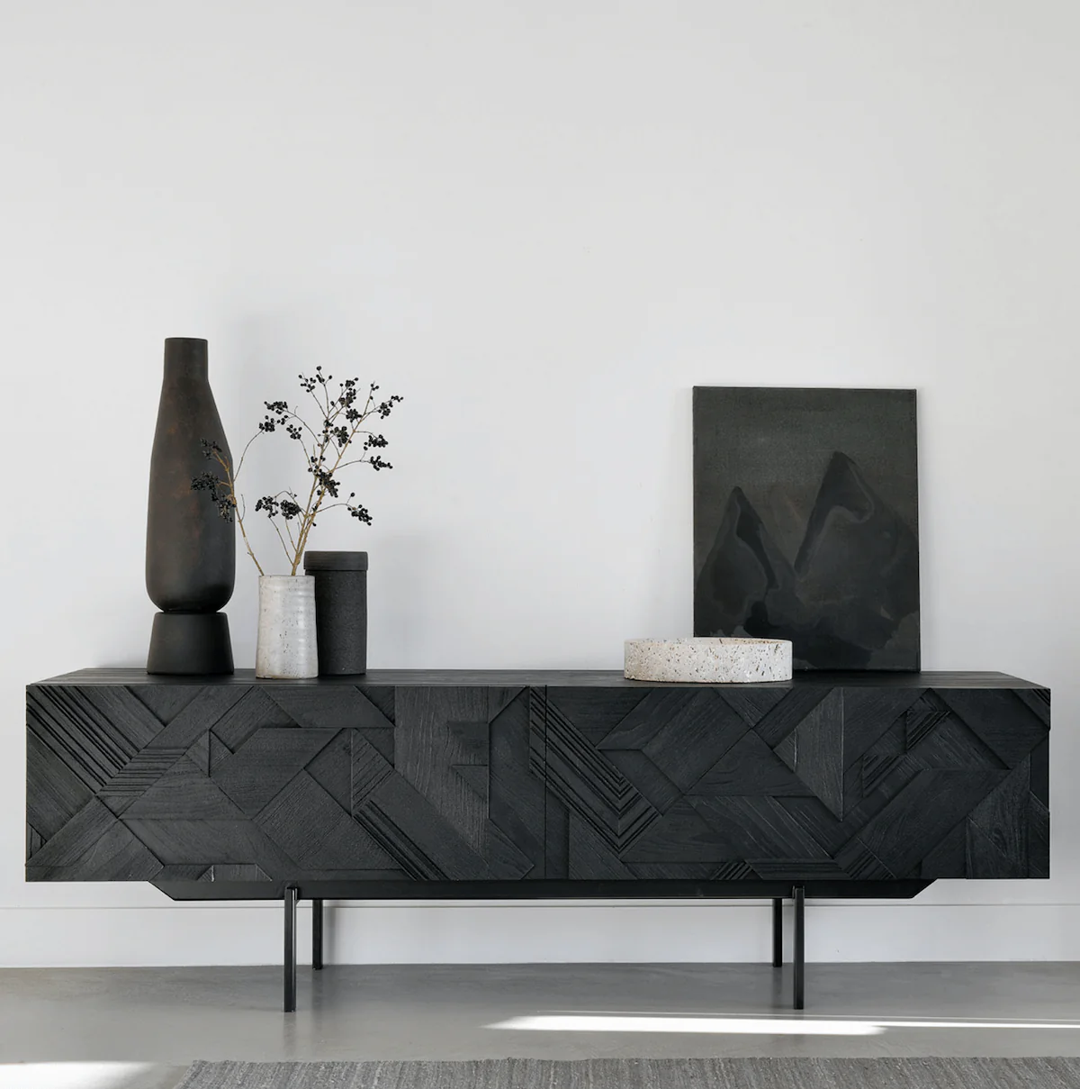Modern Black Metal Entertainment Cabinet for Living Room