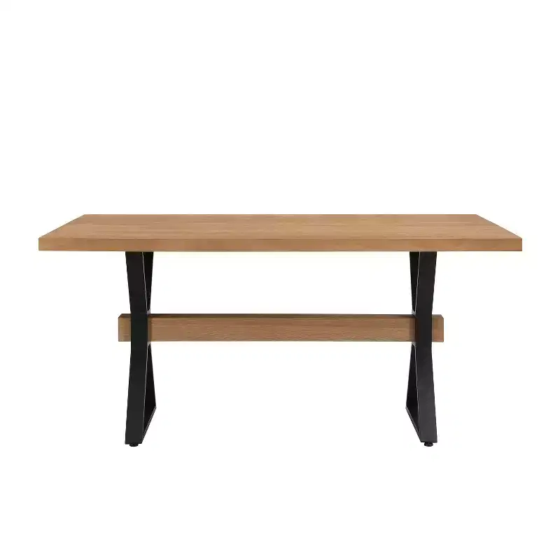 63" Rustic Metal and Wood X-Shape Dining Table Natural