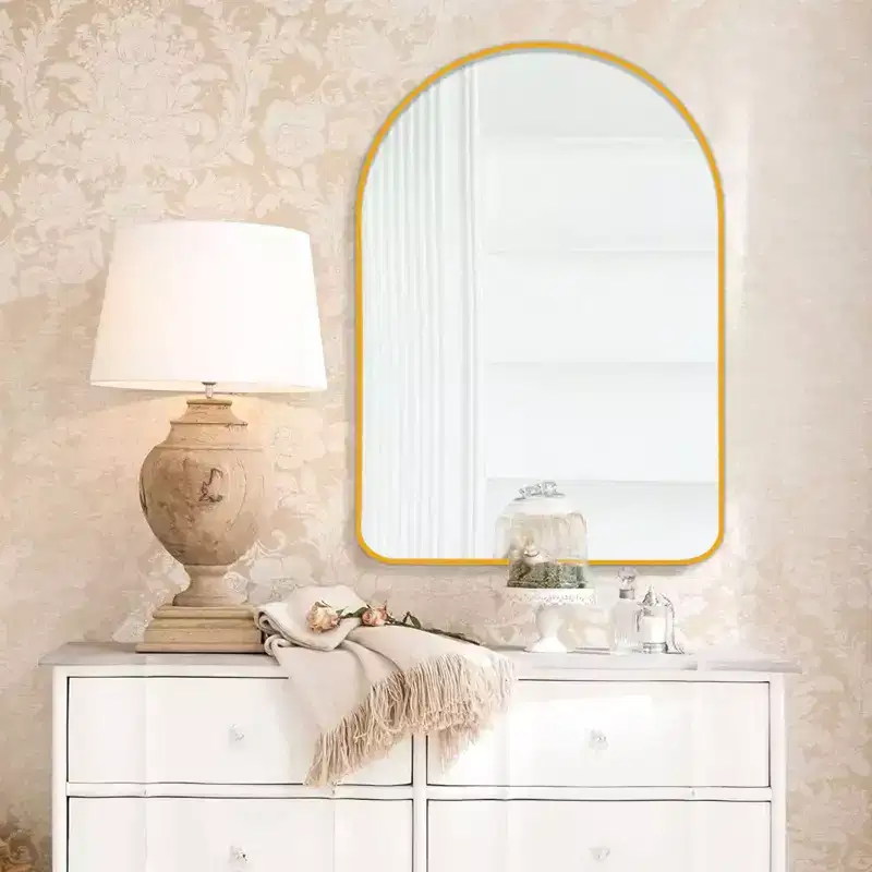 MAYEERTY 35.83x24.02x1.57in Aluminum Thin Edge Rounded Arch Gold Hanging Mirror