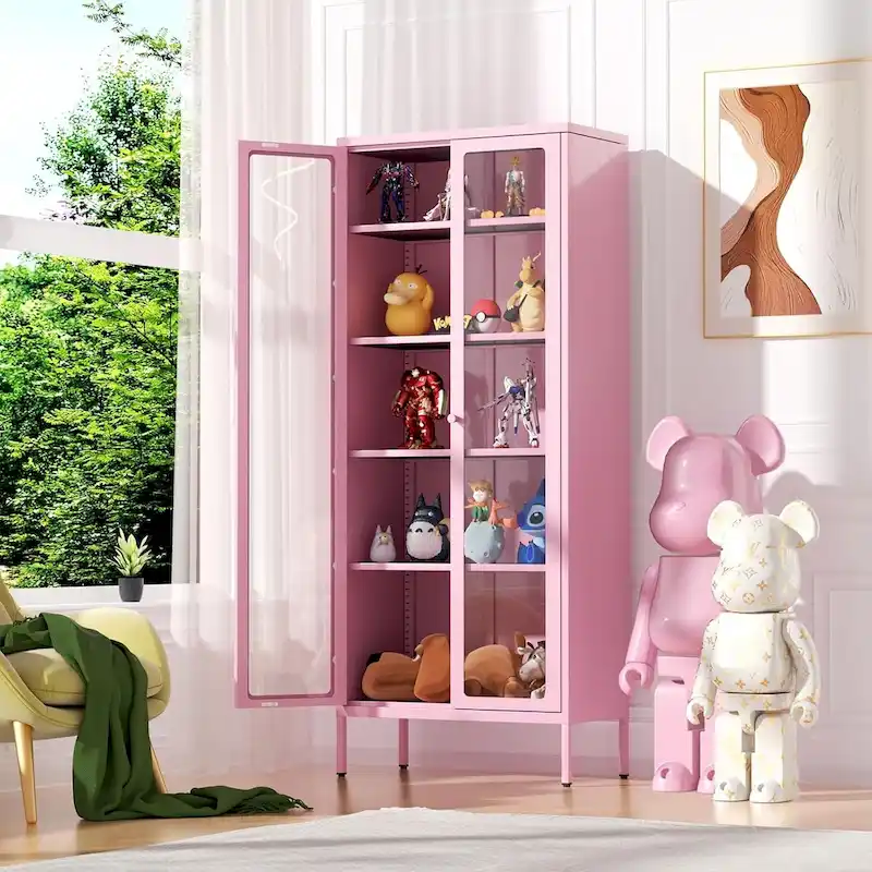 67 Tall Glass Curio Display Cabinet with Glass Doors and 4 Adjustable Shelves