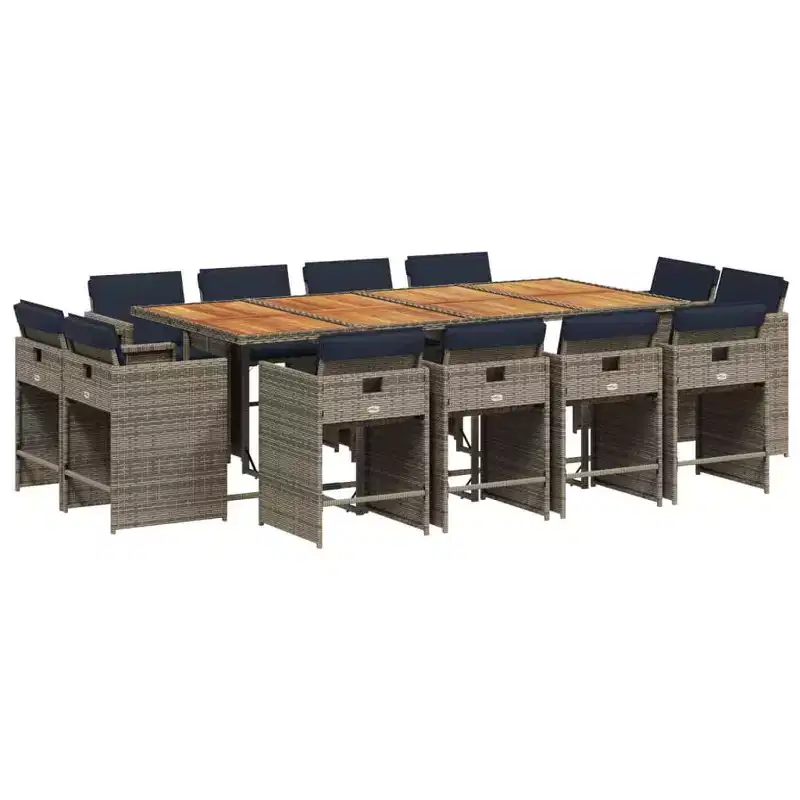 vidaXL Patio Dining Set, 12-Seater Outdoor Table and Chairs, Gray/Navy Blue/Brown