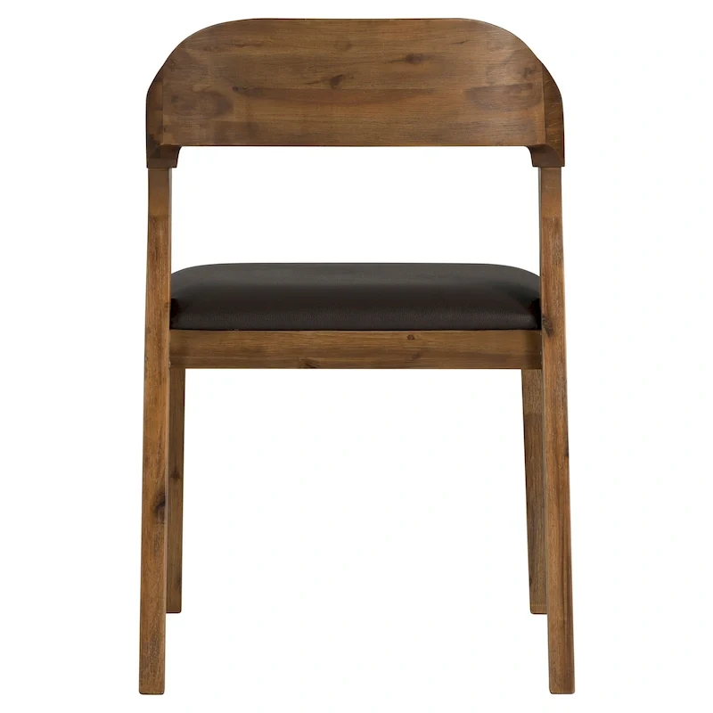 Mid-Century Dining Side Chair, Rubberwood, Faux Leather Padded Seat, Chestnut Wire-Brush Finish