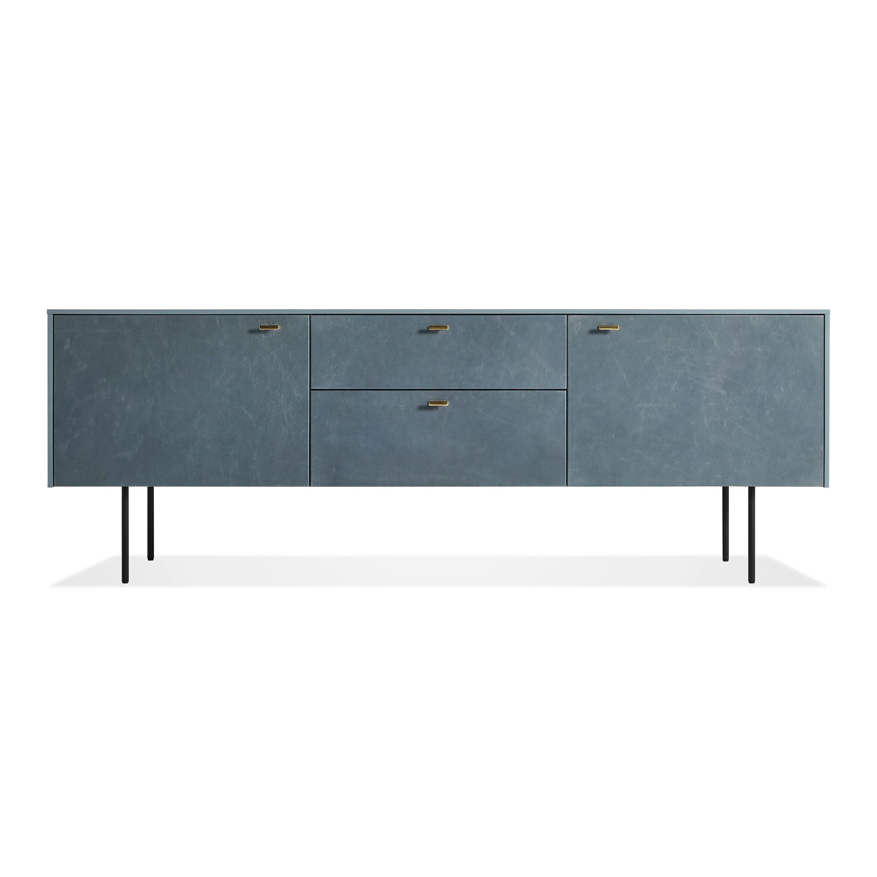 Modern White Oak Wood Cabinet with Leather-Wrapped Fronts & Brass Pulls for Living Room