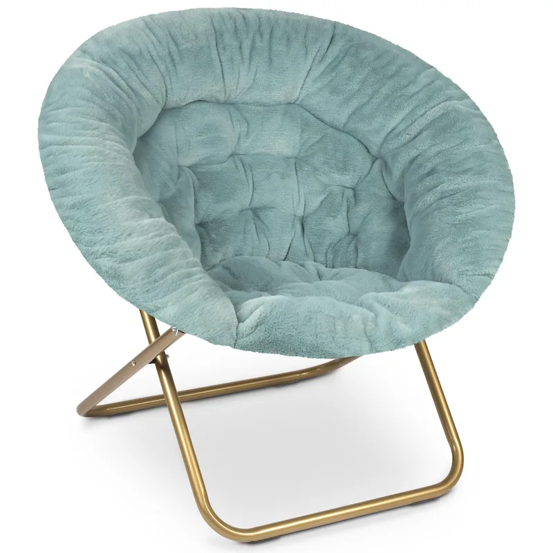 Black/Navy Blue/Grey/Pink/Blue/White/Red Faux Fur Saucer Chair, Foldable, 1-Person