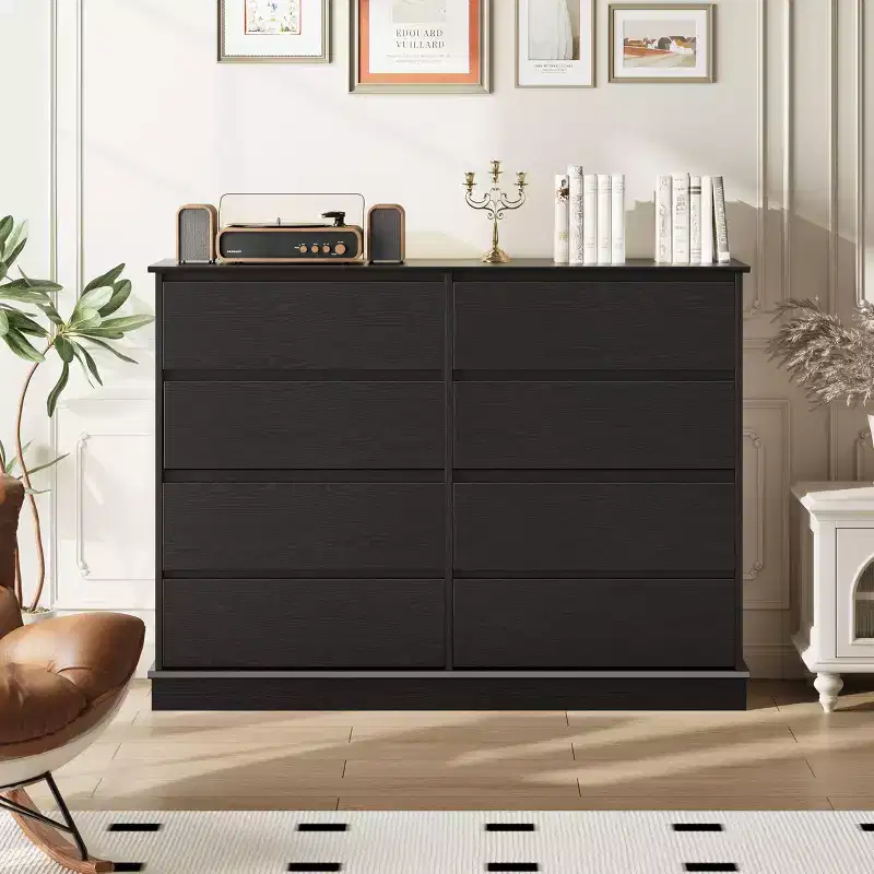 Modern Dresser for Bedroom with 8 Drawers, Wooden Storage Organizer Unit for Closet, Wide Chest of Drawers