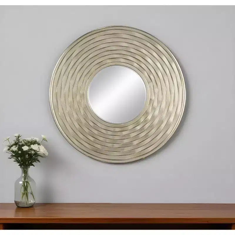 HomeRoots 31 Silver Round Dimensional Thick Frame Accent Mirror