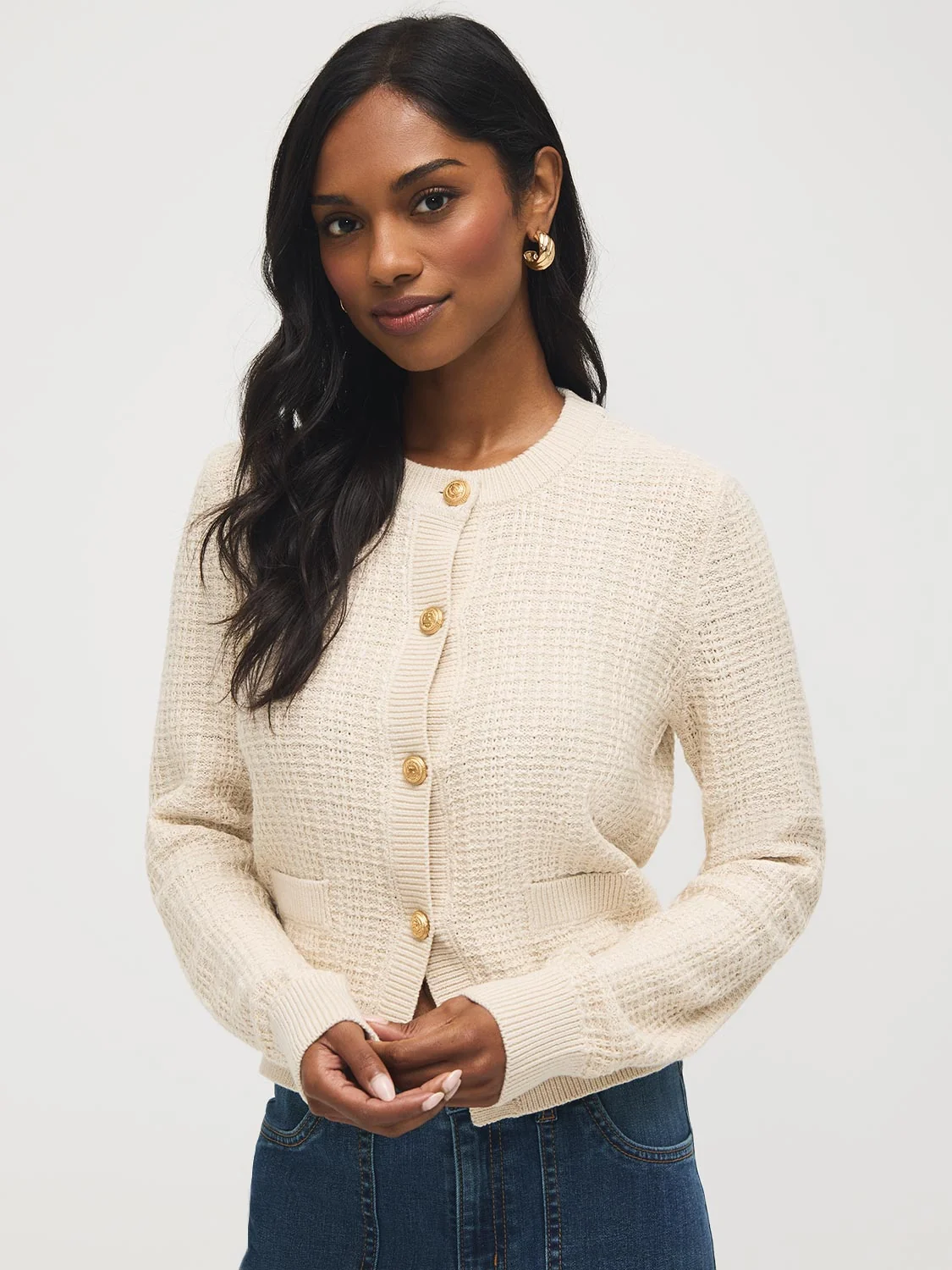 Cotton Blend Button-Front Cardigan