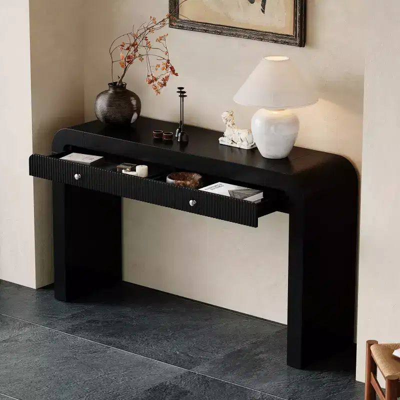 Whisen Rustic Console Table Entryway Table Side Table with Fluted Drawer Front