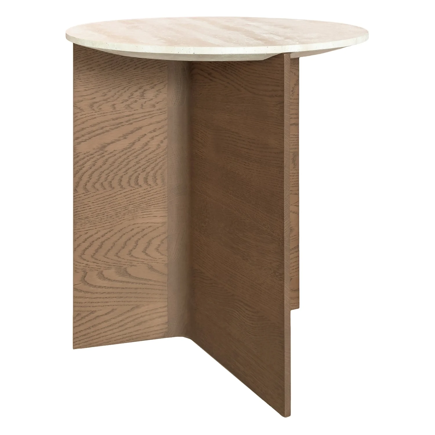 Natural Travertine & Timber T-Base Side Table with Tapered Panel Detail for Living & Bedrooms