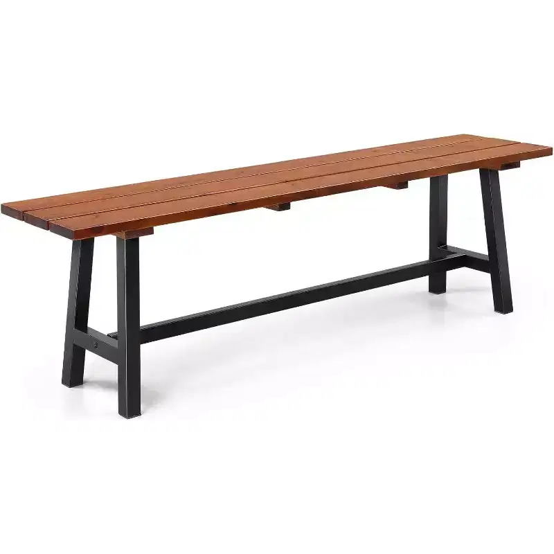 VINGLI 63 Outdoor Bench, All-Weather Wood Bench with Metal Legs, 3-Person Dining Bench, 660 lbs Weight Capacity Patio Bench for Garden Porch